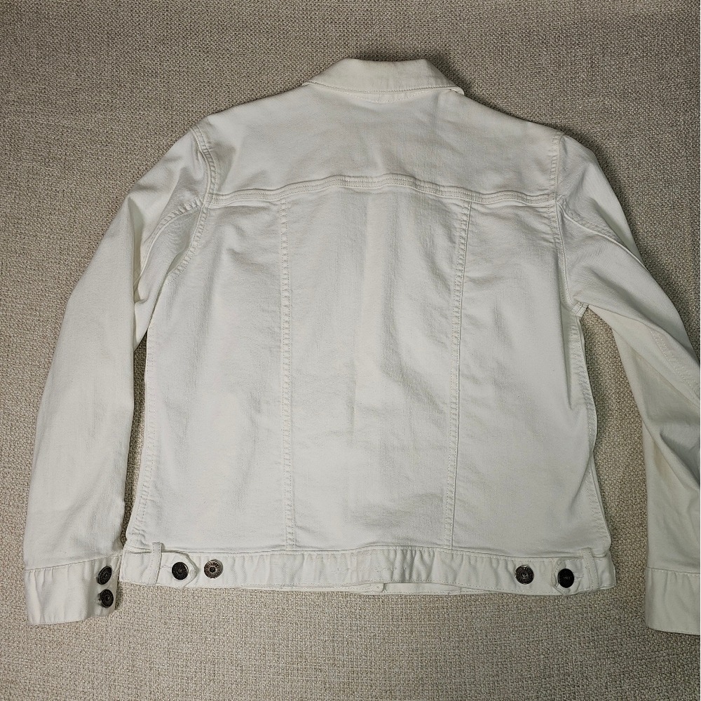 White Eddie Bauer White Jean Jacket with Bronze Buttons Stretchy  XL - Picture 4 of 15